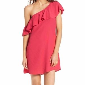asymmetrical bright pink dress